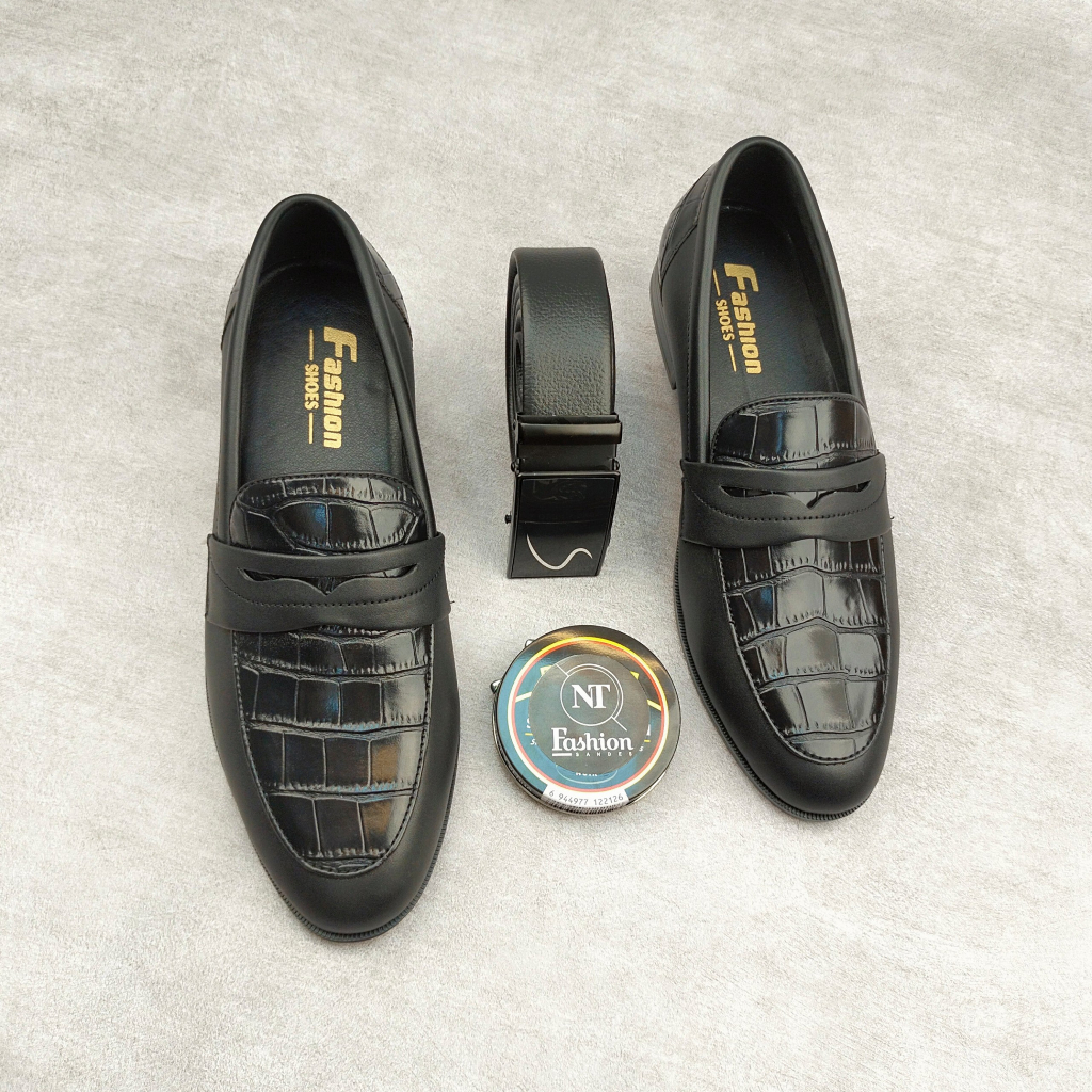 Giày lười da nam công sở 2 màu dập vân cá sấu cực chất giày dior nam da sít đế cao su