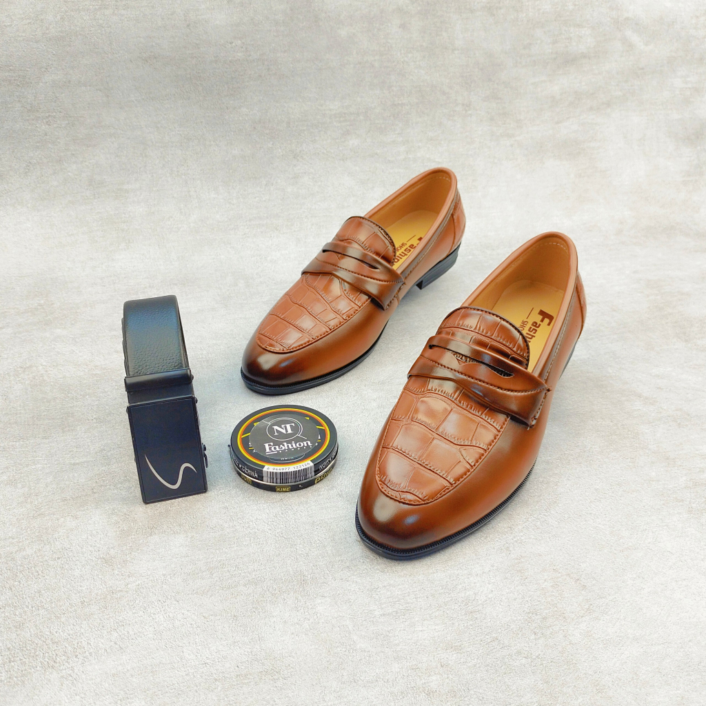 Giày lười da nam công sở 2 màu dập vân cá sấu cực chất giày dior nam da sít đế cao su