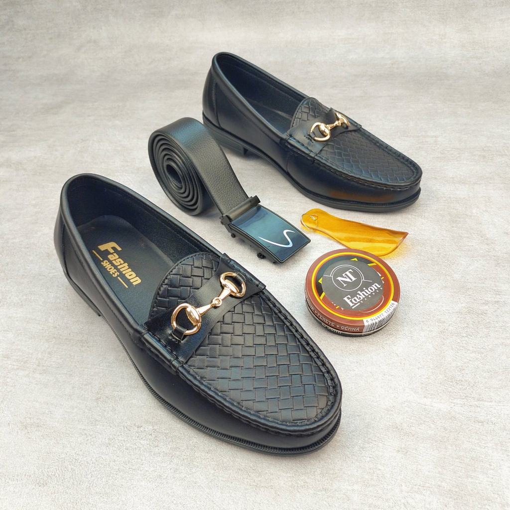 Giày lười da nam công sở 2 màu dập vân caro buộc nơ trắng cực chất giày dior nam da sít đế cao su