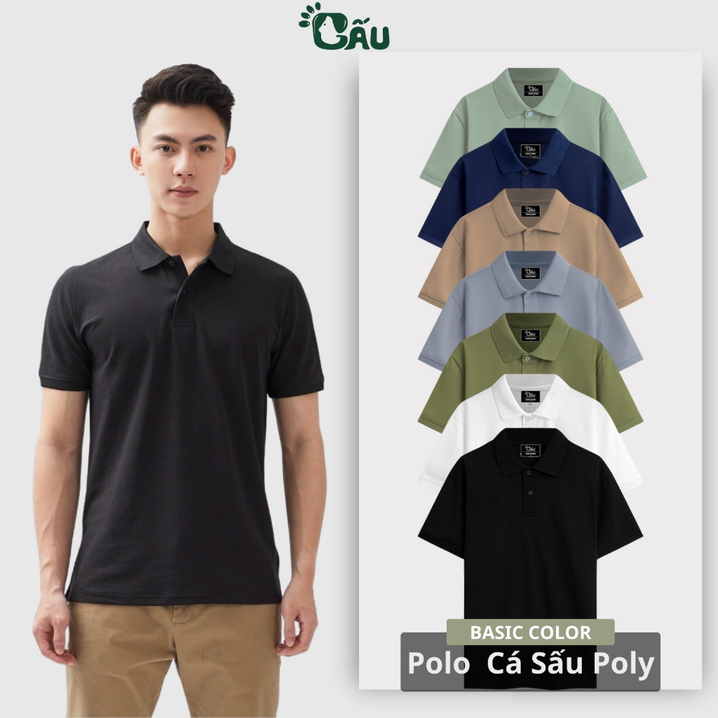 Áo thun Polo GẤU 194 Trơn Unisex vải cá sấu Poly co dãn 4 chiều dày dặn form gerular fit - PL TRƠN