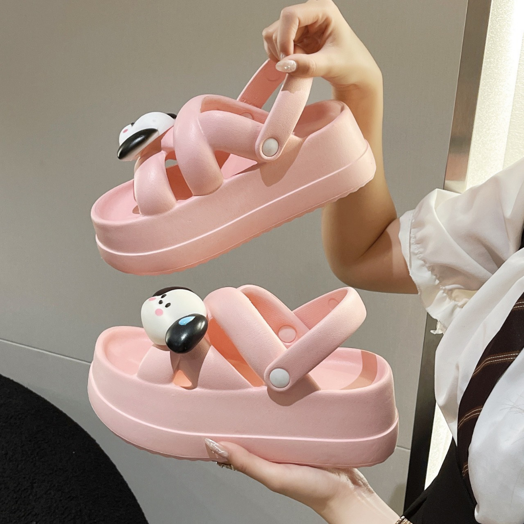 Dép bánh mì dáng xăng đan đế cao gần 7cm nhẹ,êm chân gắn mặt gấu xinh