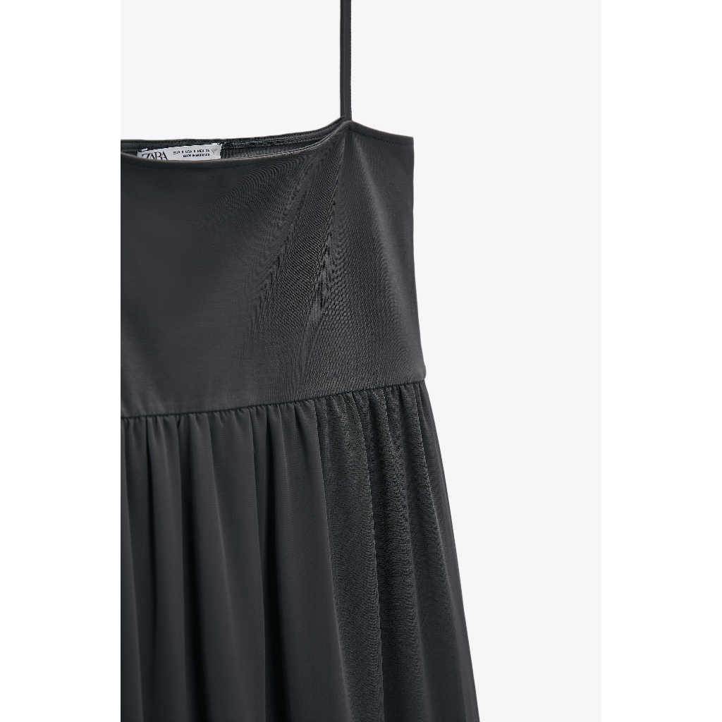 ZARA Đức - Đầm dài midi hai dây chân xòe phồng ngực chiết eo co giãn đen xám sale auth new sẵn chính hãng 0264/333