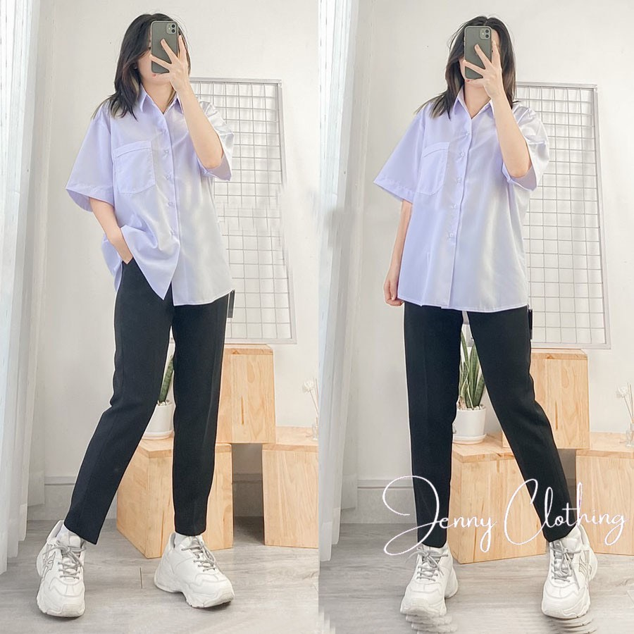 Áo sơ mi cộc tay_Áo sơ mi basic unisex dáng rộng có túi trước ngực thời trang Hàn Quốc SomiCoctaytuinguc73_P7