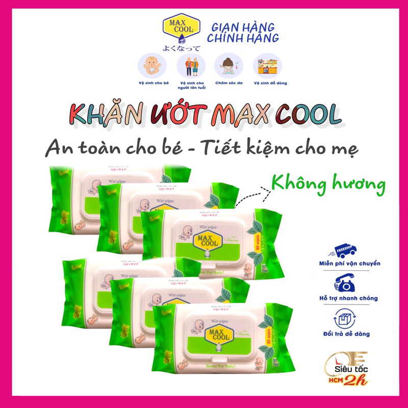 Combo 6 gói khăn ướt Max Cool 80 tờ, không hương