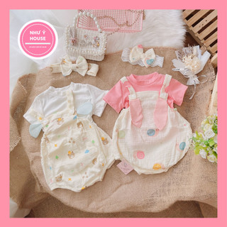 🍭Body thỏ cho bé gái sơ sinh 𝑲𝑬̀𝑴 turban+ 𝑭𝑹𝑬𝑬𝑺𝑯𝑰𝑷🍭NHƯ Ý HOUSE'S-body trẻ em hàng tk cao cấp-body xô gấu tai thỏ kèm áo