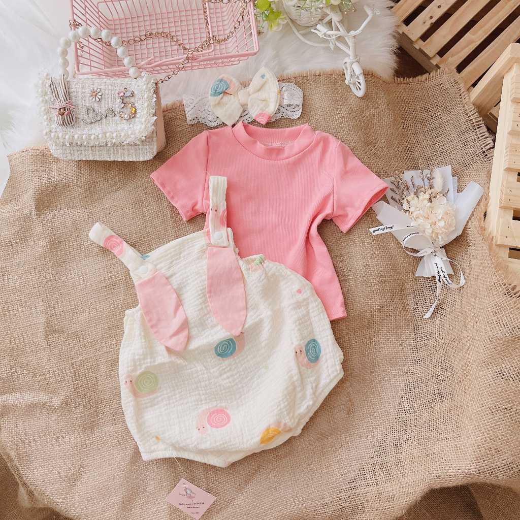 🍭Body thỏ cho bé gái sơ sinh 𝑲𝑬̀𝑴 turban+ 𝑭𝑹𝑬𝑬𝑺𝑯𝑰𝑷🍭NHƯ Ý HOUSE'S-body trẻ em hàng tk cao cấp-body xô gấu tai thỏ kèm áo