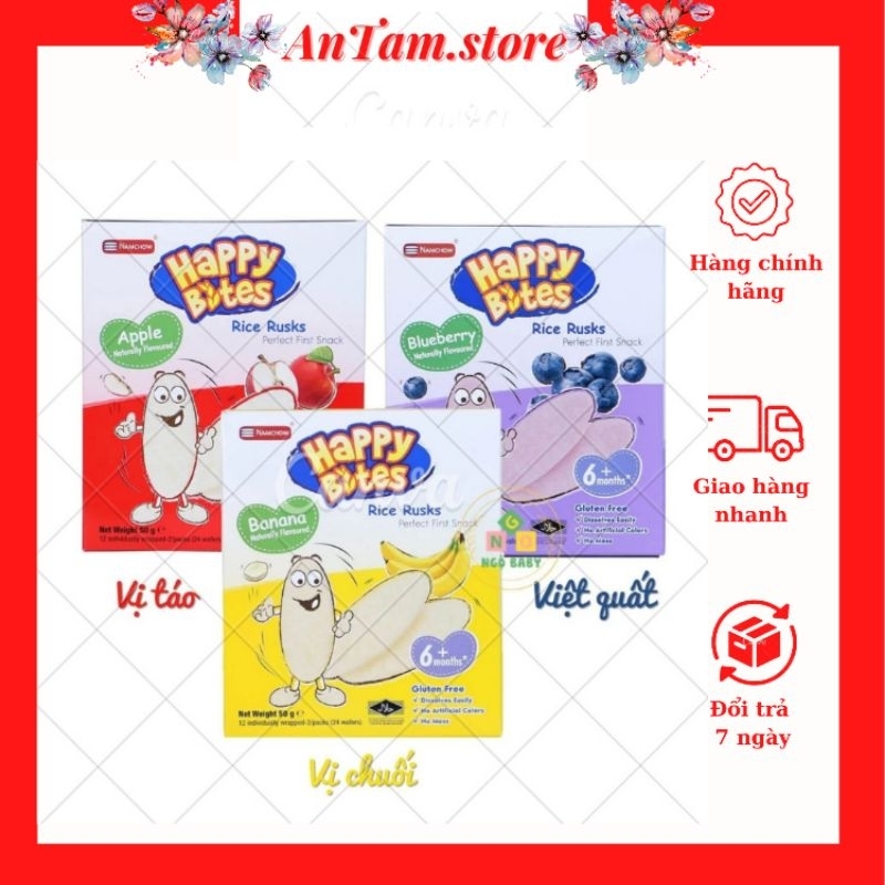 Bánh gạo ăn dặm cho bé Happy Bites đủ vị dành cho bé từ 6 tháng