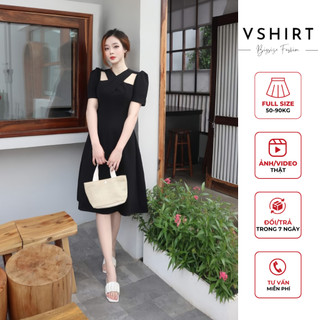 Váy đen xẻ tà khoét chéo ngực tuytsi bigsize (50kg đến 90kg) VSHIRT