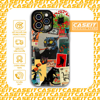 Ốp lưng iphone cạnh vuông Caseit Mèo đen Black Cat Collage Aesthetic Art 8/8plus/x/xs/11/12/13/14/pro/max/plus/promax
