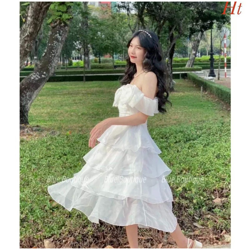 Váy bốn tầng xoè nơ mút ngực HT12