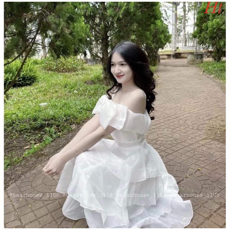 Váy bốn tầng xoè nơ mút ngực HT12