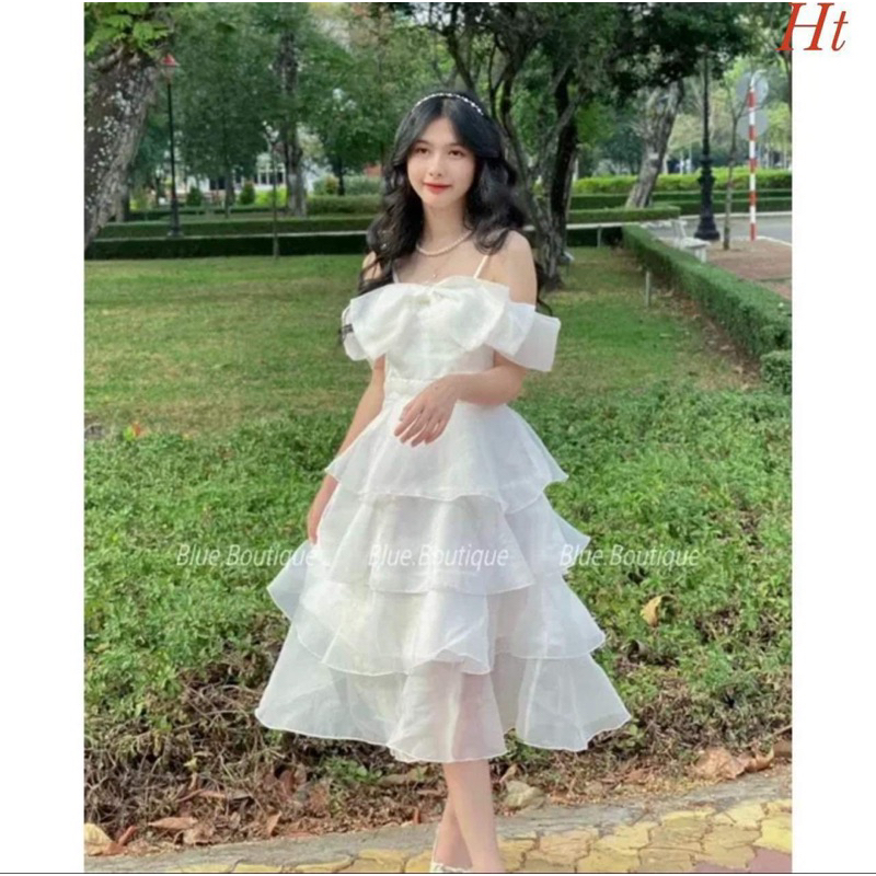 Váy bốn tầng xoè nơ mút ngực HT12