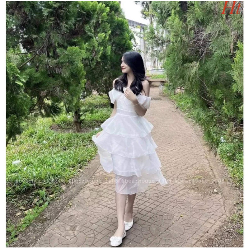 Váy bốn tầng xoè nơ mút ngực HT12