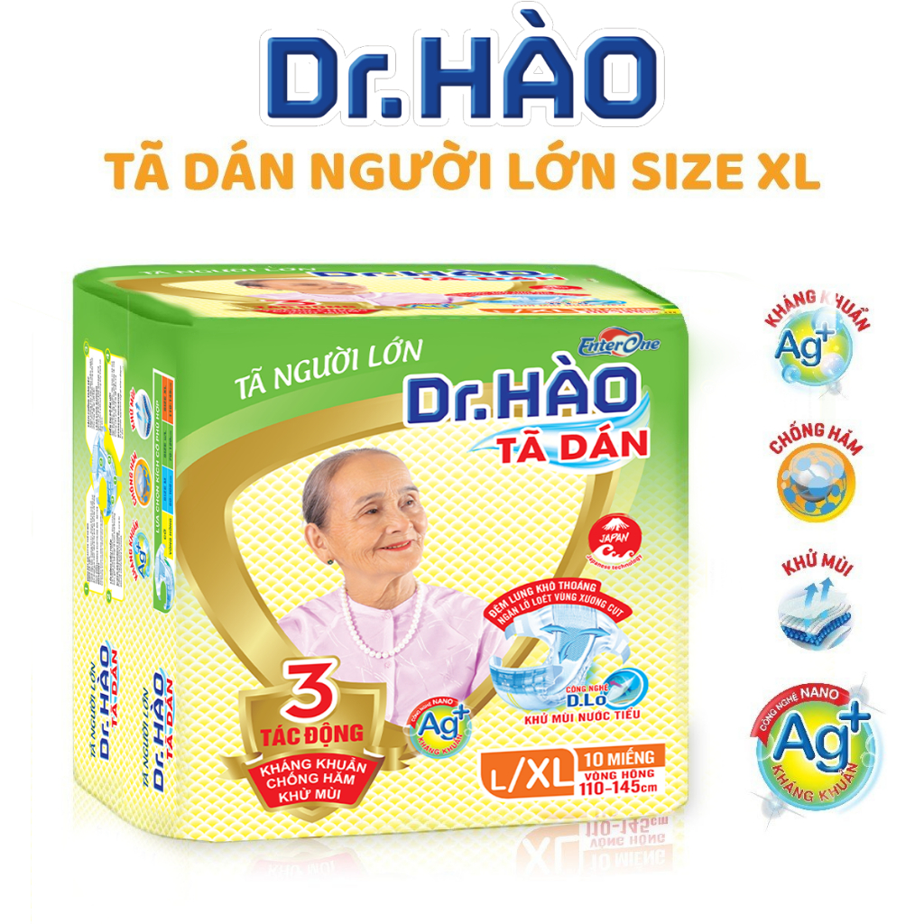 [Mã BMLT35] Tã dán người già/bệnh enterone Dr.Hào size L/XL 10 miếng siêu mỏng  tả/bỉm kháng khuẩn chống hăm khử mùi