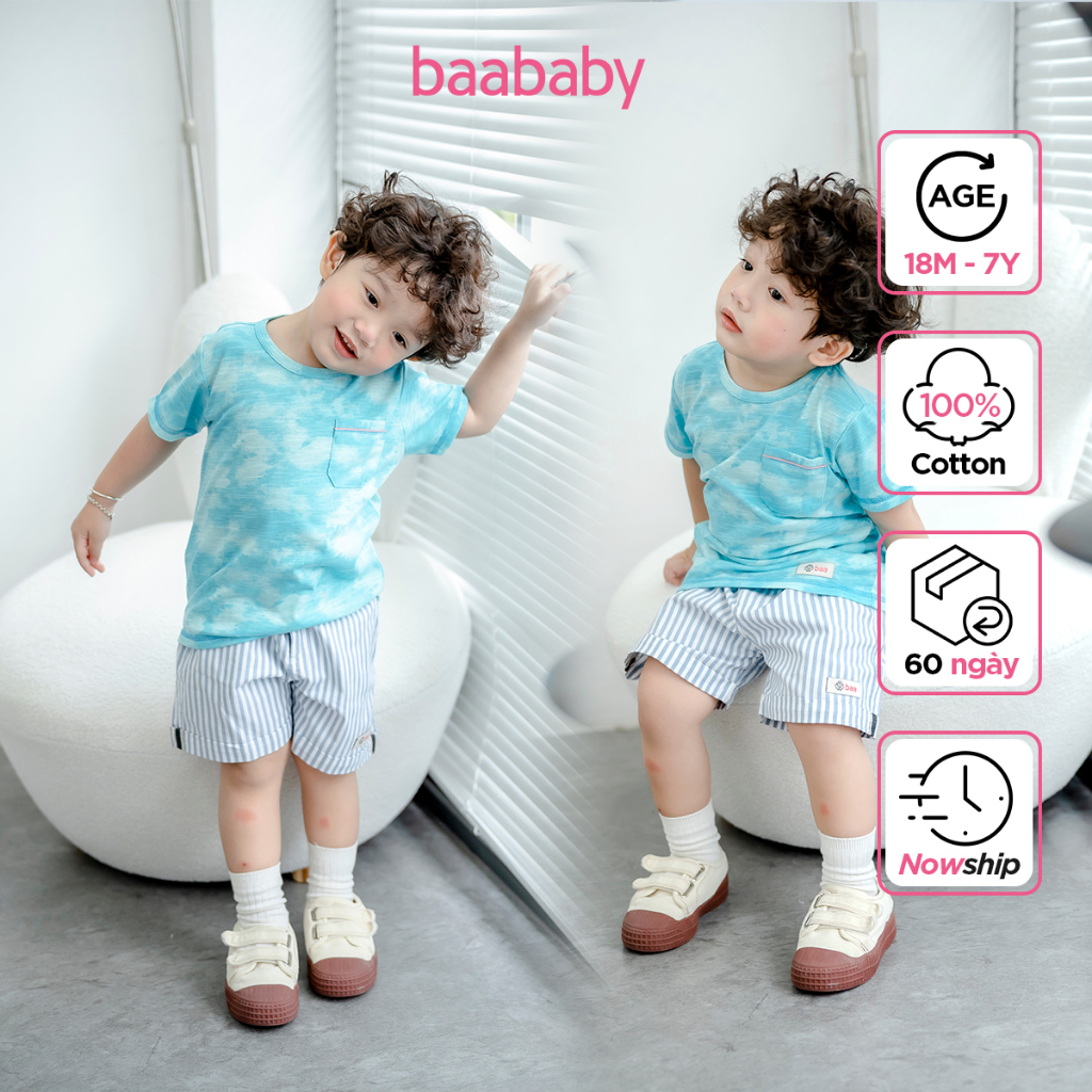 Áo bé trai phối túi, áo thun ngắn tay cho bé vải cotton 4 chiều cao cấp cho bé từ 1 - 7 tuổi BAA BABY - S-BT-AT27N-01