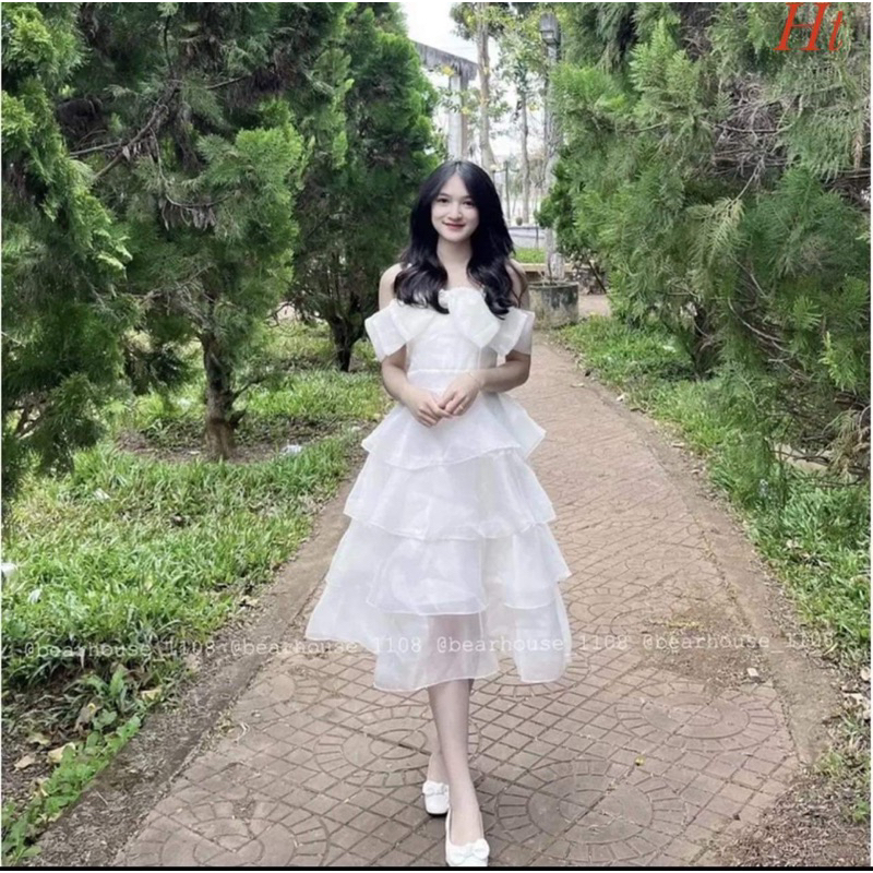 Váy bốn tầng xoè nơ mút ngực HT12