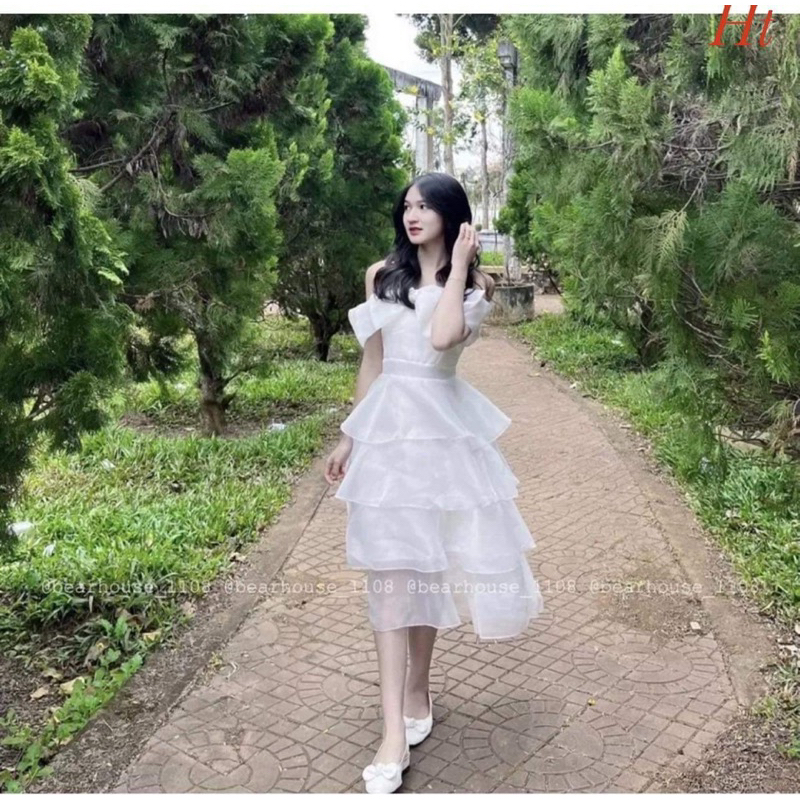 Váy bốn tầng xoè nơ mút ngực HT12