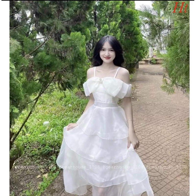 Váy bốn tầng xoè nơ mút ngực HT12