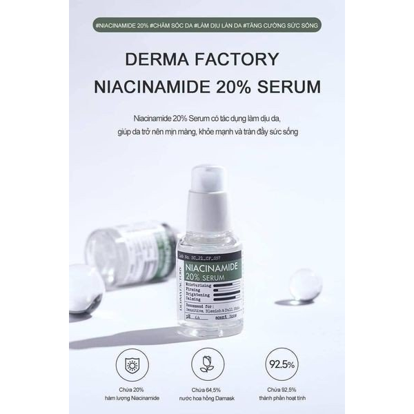 Tinh Chất Dưỡng Trắng Da Mờ Thâm Derma Factory Niacinamide 20% Serum 30ml