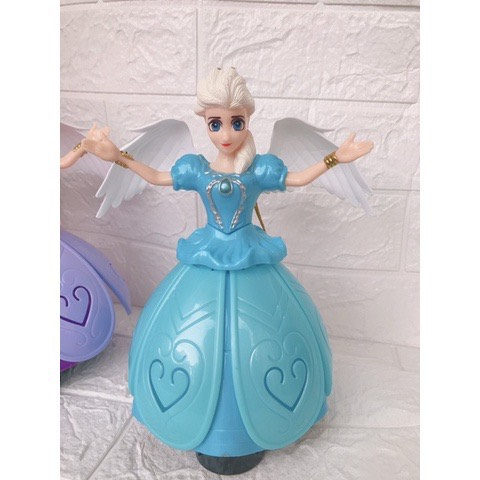 Đồ chơi Lồng đèn Trung thu búp bê công chúa Elsa cánh thiên thần đế xòe nhạc đèn