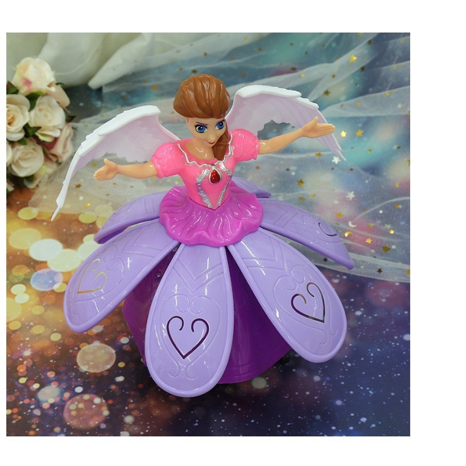 Đồ chơi Lồng đèn Trung thu búp bê công chúa Elsa cánh thiên thần đế xòe nhạc đèn