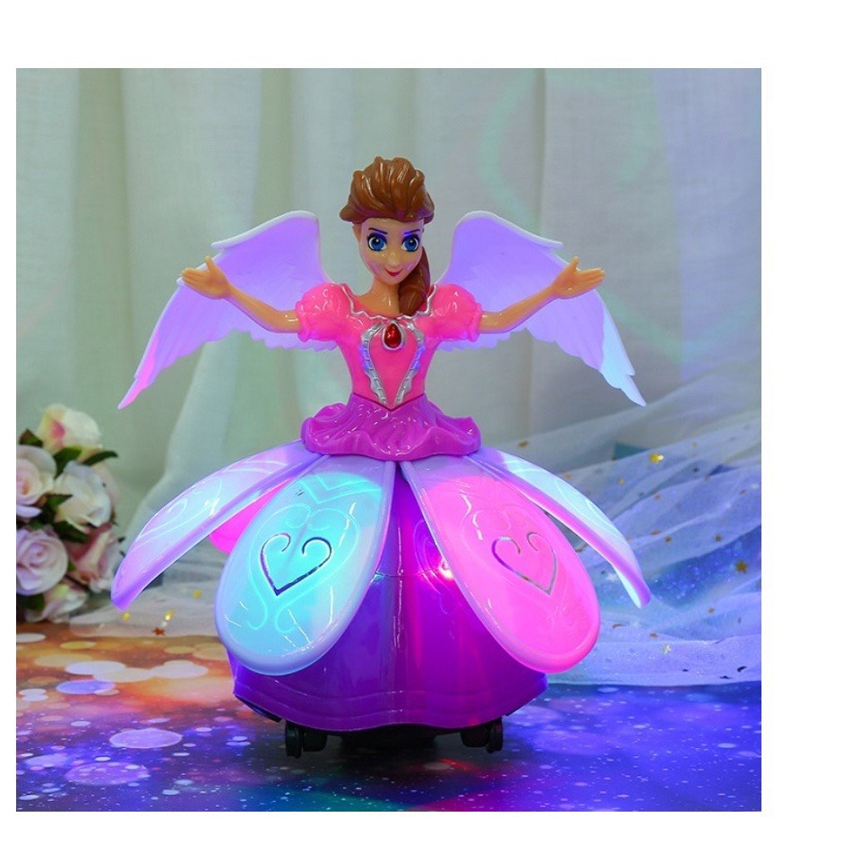 Đồ chơi Lồng đèn Trung thu búp bê công chúa Elsa cánh thiên thần đế xòe nhạc đèn