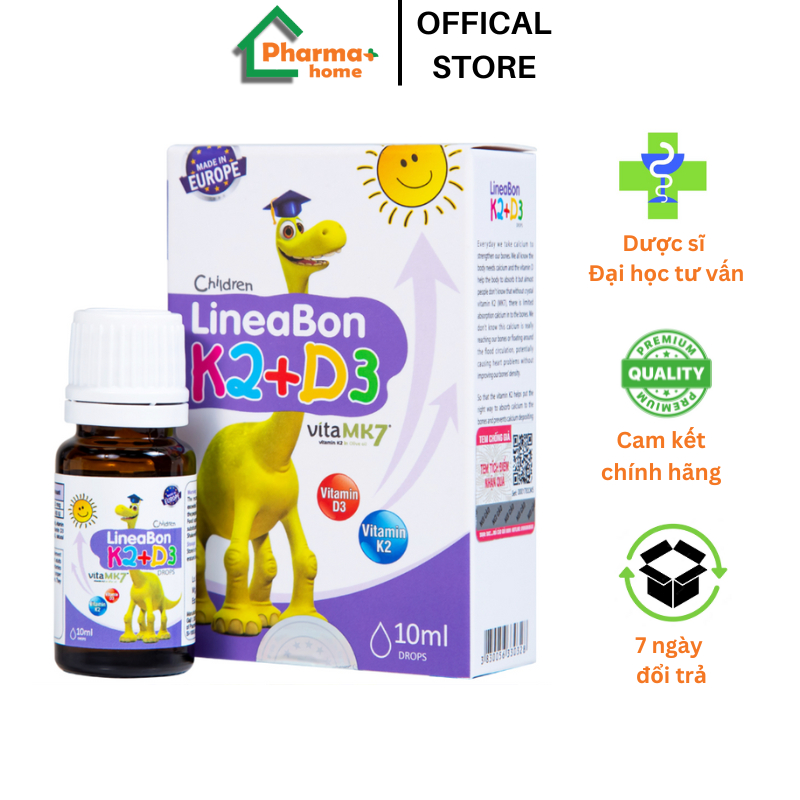 Lineabon Vitamin D3 K2 Mk7 Tinh Khiết Giúp Bé Tăng Chiều Cao, 10ml
