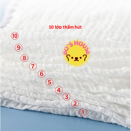 Khăn gối sơ sinh 10 lớp muslin, gối sơ sinh 100% sơi tre organic thấm hút mồ hôi cho bé
