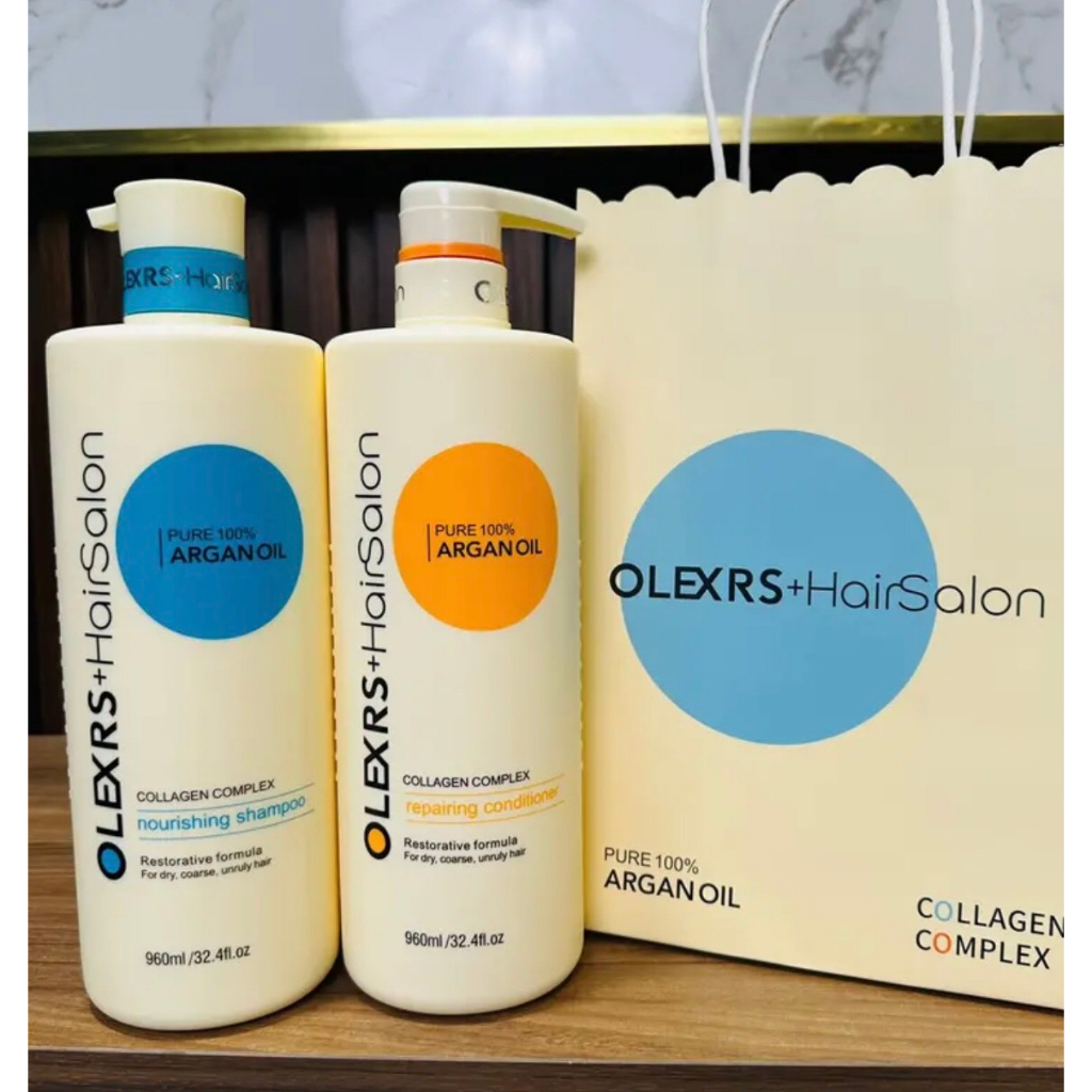 Cặp dầu gội xả Olexrs Argan Oil Collagen Hair Salon cho tóc khô hư tổn 960ml