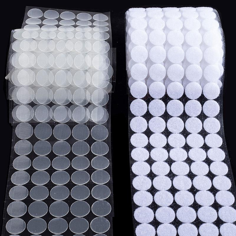 Miếng dán bộ học liệu bóc dán, băng dính gai tròn màu Trắng, velcro nhám, miếng dán xé có keo