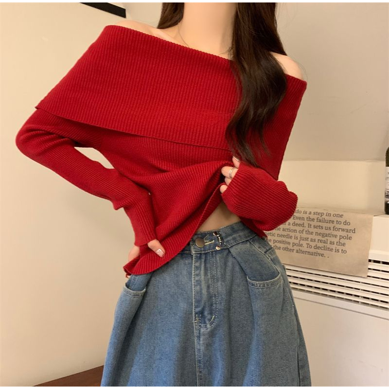 Áo Len Trễ Vai Tay Dài Hamina, Áo Len Cực Xinh Hàng Quảng Châu