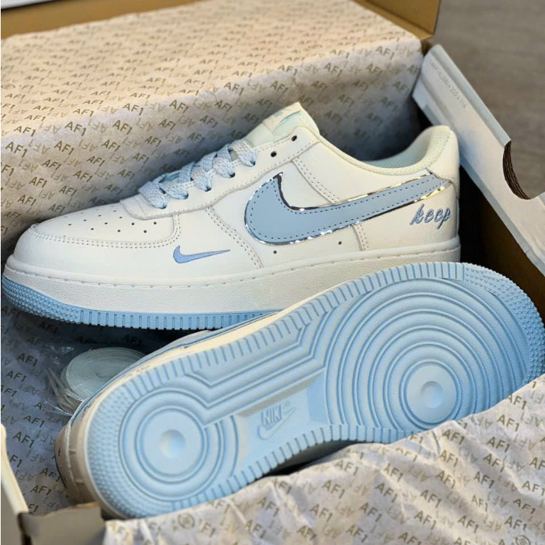 Giày thể thao AF 1 Low By You Custom Smoke Xanh dương, Giày af1 bàn chải xanh dương Fresh.