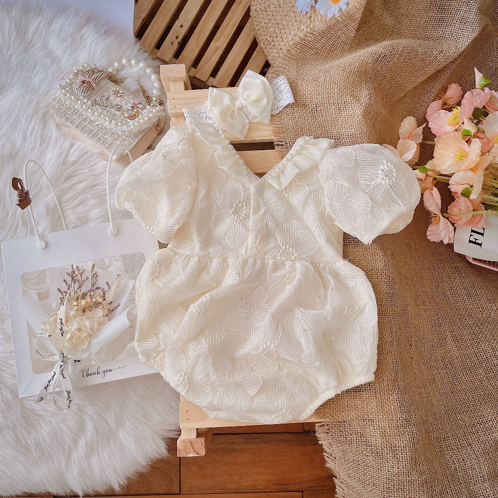 🍭Body trắng bé gái sơ sinh 𝑲𝑬̀𝑴 MŨ+ 𝑭𝑹𝑬𝑬𝑺𝑯𝑰𝑷🍭NHƯ Ý HOUSE'S-body trẻ em hàng tkcc-body ren xam màu kem cổ tam giác