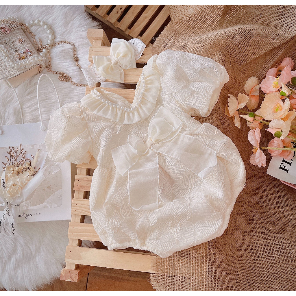 🍭Body trắng bé gái sơ sinh 𝑲𝑬̀𝑴 MŨ+ 𝑭𝑹𝑬𝑬𝑺𝑯𝑰𝑷🍭NHƯ Ý HOUSE'S-body trẻ em hàng tkcc-body ren xam màu kem cổ tam giác