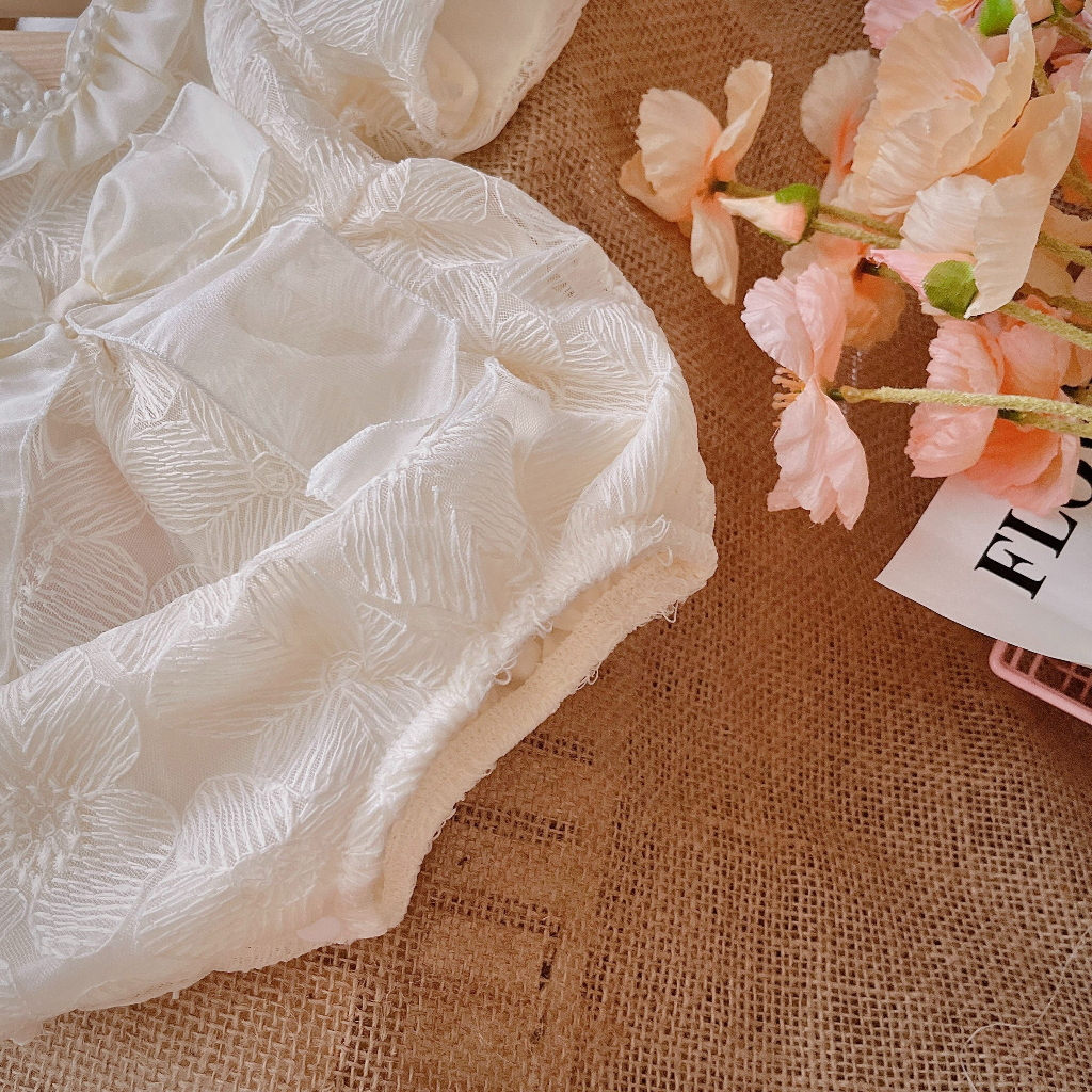 🍭Body trắng bé gái sơ sinh 𝑲𝑬̀𝑴 MŨ+ 𝑭𝑹𝑬𝑬𝑺𝑯𝑰𝑷🍭NHƯ Ý HOUSE'S-body trẻ em hàng tkcc-body ren xam màu kem cổ tam giác