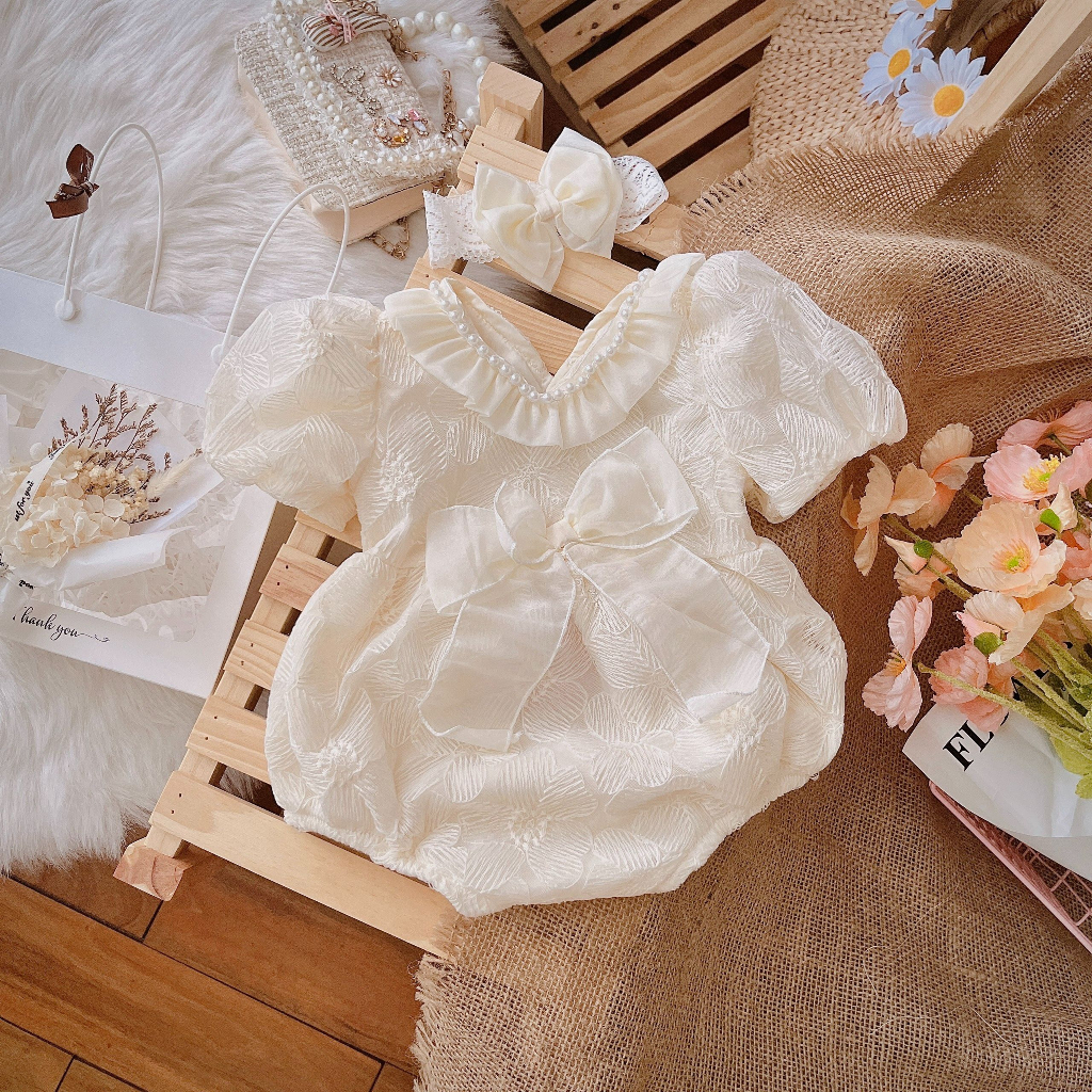 🍭Body trắng bé gái sơ sinh 𝑲𝑬̀𝑴 MŨ+ 𝑭𝑹𝑬𝑬𝑺𝑯𝑰𝑷🍭NHƯ Ý HOUSE'S-body trẻ em hàng tkcc-body ren xam màu kem cổ tam giác