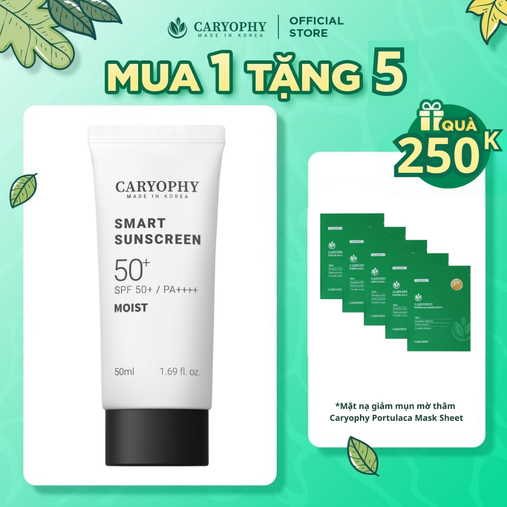 [MUA 1 TẶNG 5 MASK] Kem Chống Nắng Caryophy Dưỡng Ẩm 50ml Smart Sunscreen SPF 50+ / PA++++ #Moist