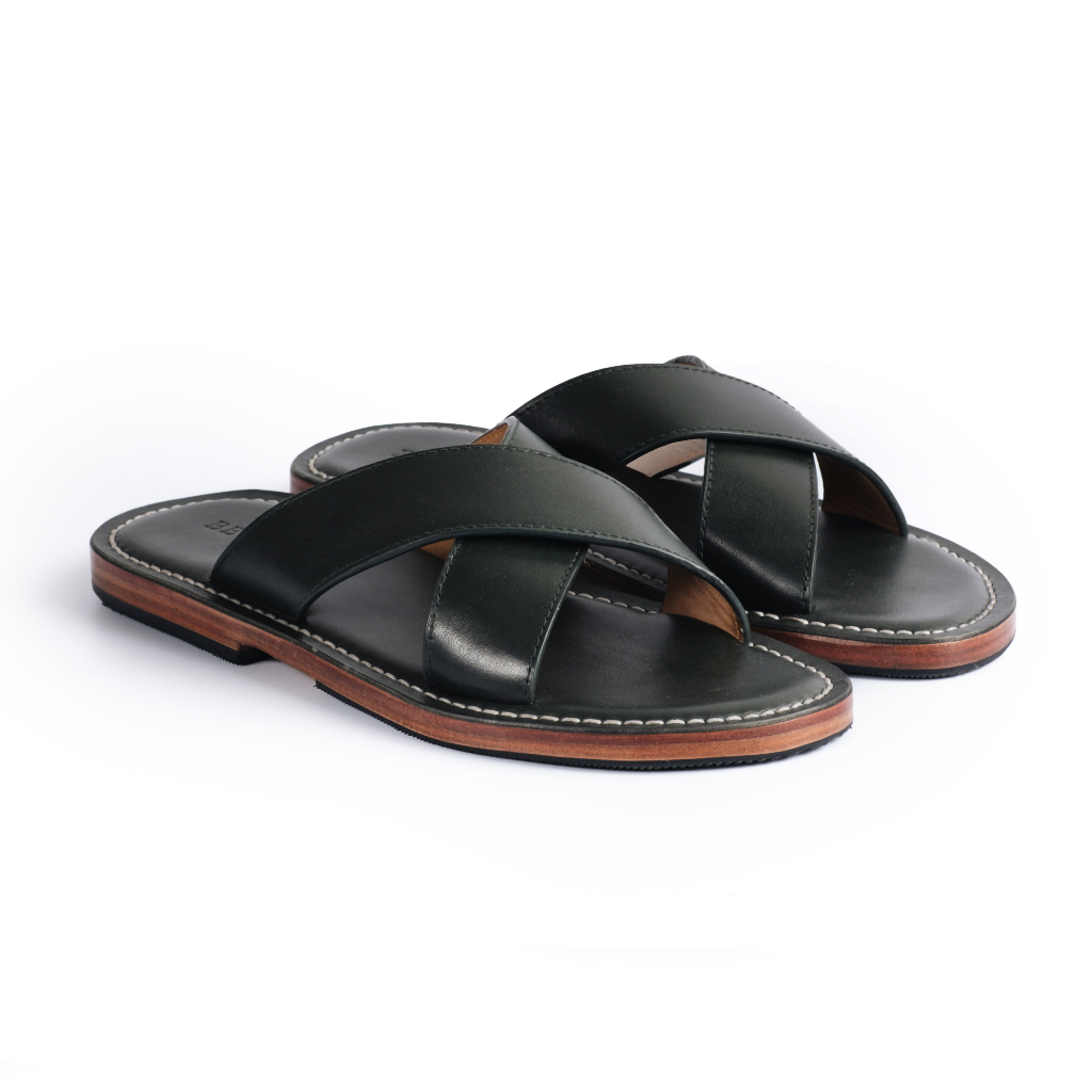 Dép nam quai chéo da bò thật, đế da KLASSY SLIDE SANDALS - SD14 - Thương hiệu Be Classy