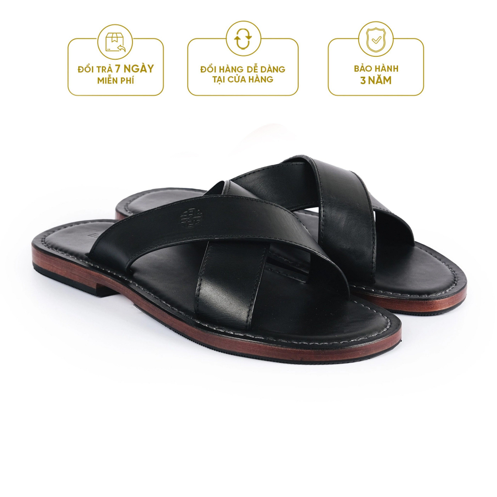 Dép nam quai chéo da bò thật, đế da KLASSY SLIDE SANDALS - SD14 - Thương hiệu Be Classy