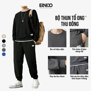 Bộ quần áo thể thao jogger nam nữ chất tổ ong thu đông form dáng Unisex ELNIDO