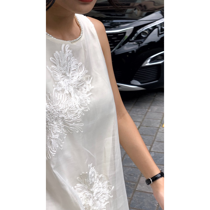 Váy CÚC tơ thêu hoa nổi 2 lớp