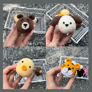 set móc khoá đầu thú len