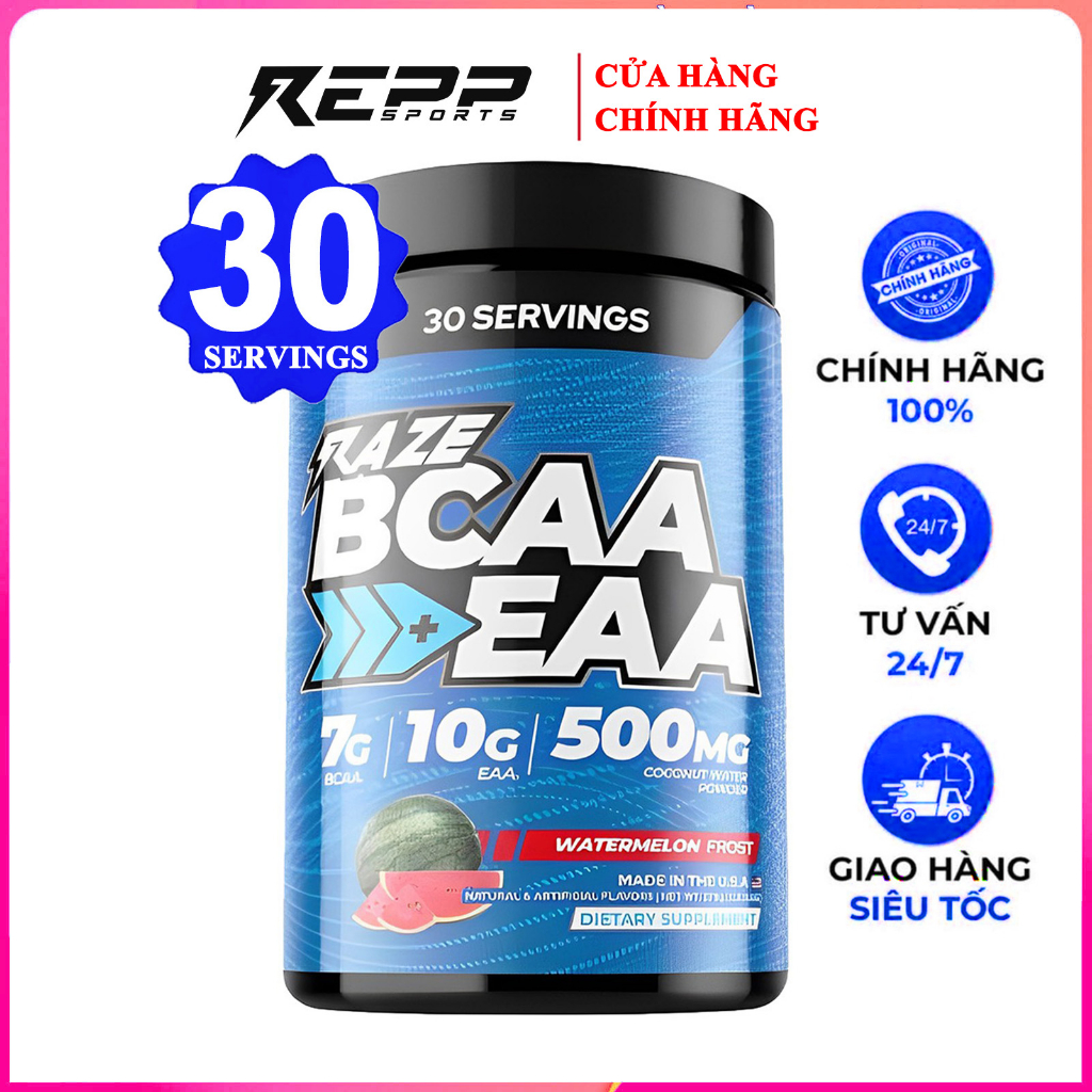 EAA dùng trong tập RAZE BCAA+EAA hộp 30 lần dùng hỗ trợ tăng sức bền, sức mạnh, đốt mỡ, giảm cân