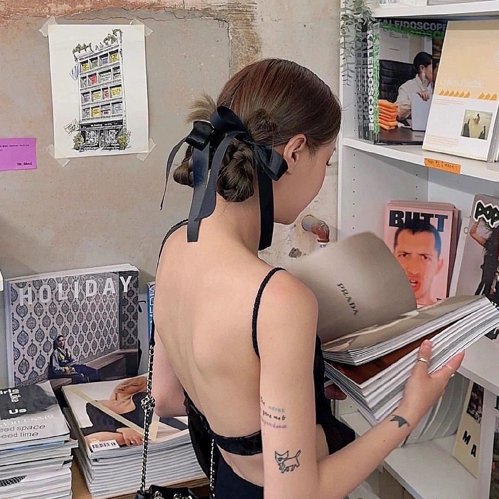 Kẹp tóc nơ ruy băng đen phong cách Hàn quốc