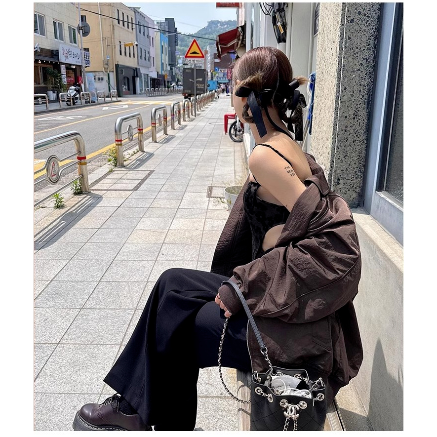 Kẹp tóc nơ ruy băng đen phong cách Hàn quốc