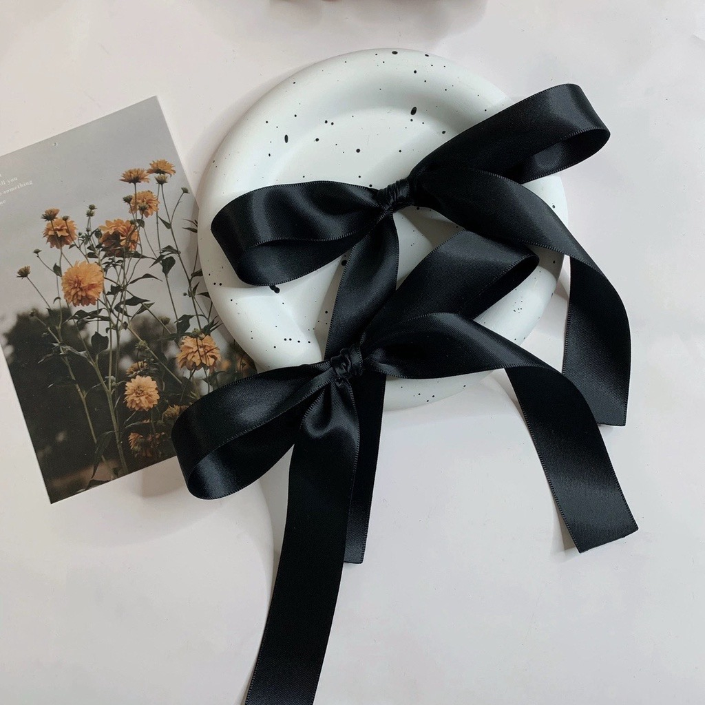 Kẹp tóc nơ ruy băng đen phong cách Hàn quốc