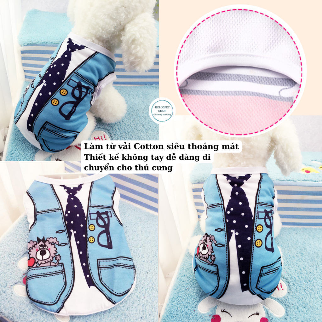 Áo cho chó mèo HELLOPET kiểu dáng 3 lỗ, họa tiết hình yếm độc đáo thời trang, đủ size cho thú cưng giá rẻ H47