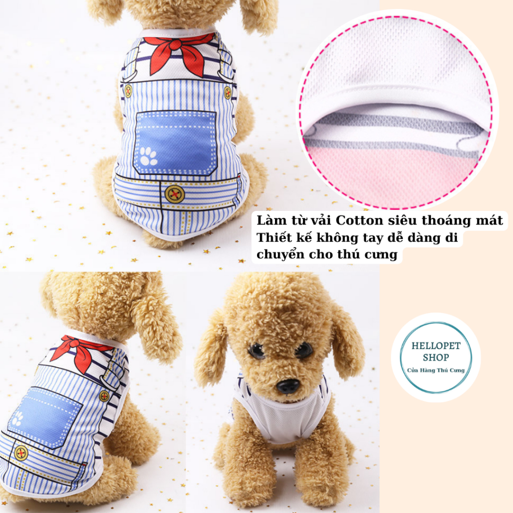 Áo cho chó mèo HELLOPET kiểu dáng 3 lỗ, họa tiết hình yếm độc đáo thời trang, đủ size cho thú cưng giá rẻ H47