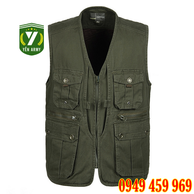 Áo Gile Lính Mỹ - Áo Khoác Gile Hàng Kaki 2 Lớp Xịn Màu Be Kem / Xanh Rêu - Mã GL015