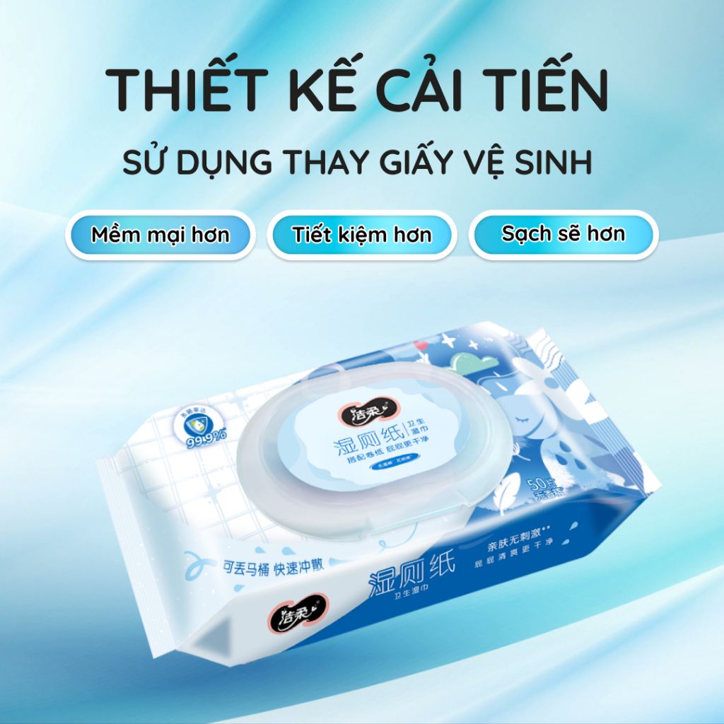 Khăn Giấy Uớt Vệ Sinh Vùng Kín, Làm Sạch, Khử Mùi Hôi, Kháng Khuẩn, Tự Tan Trong Nước, Giấy Face - JS205